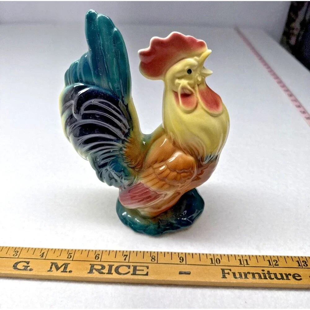 Royal Copley Rooster Figurines Set of 2 Vintage Ceramic Chicken Farmhouse Decor
